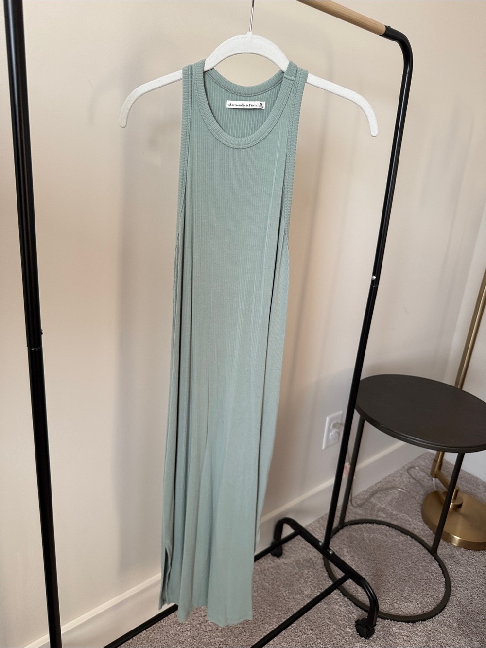 Abercrombie & Fitch Light Sage Ribbed Tank Maxi Dress